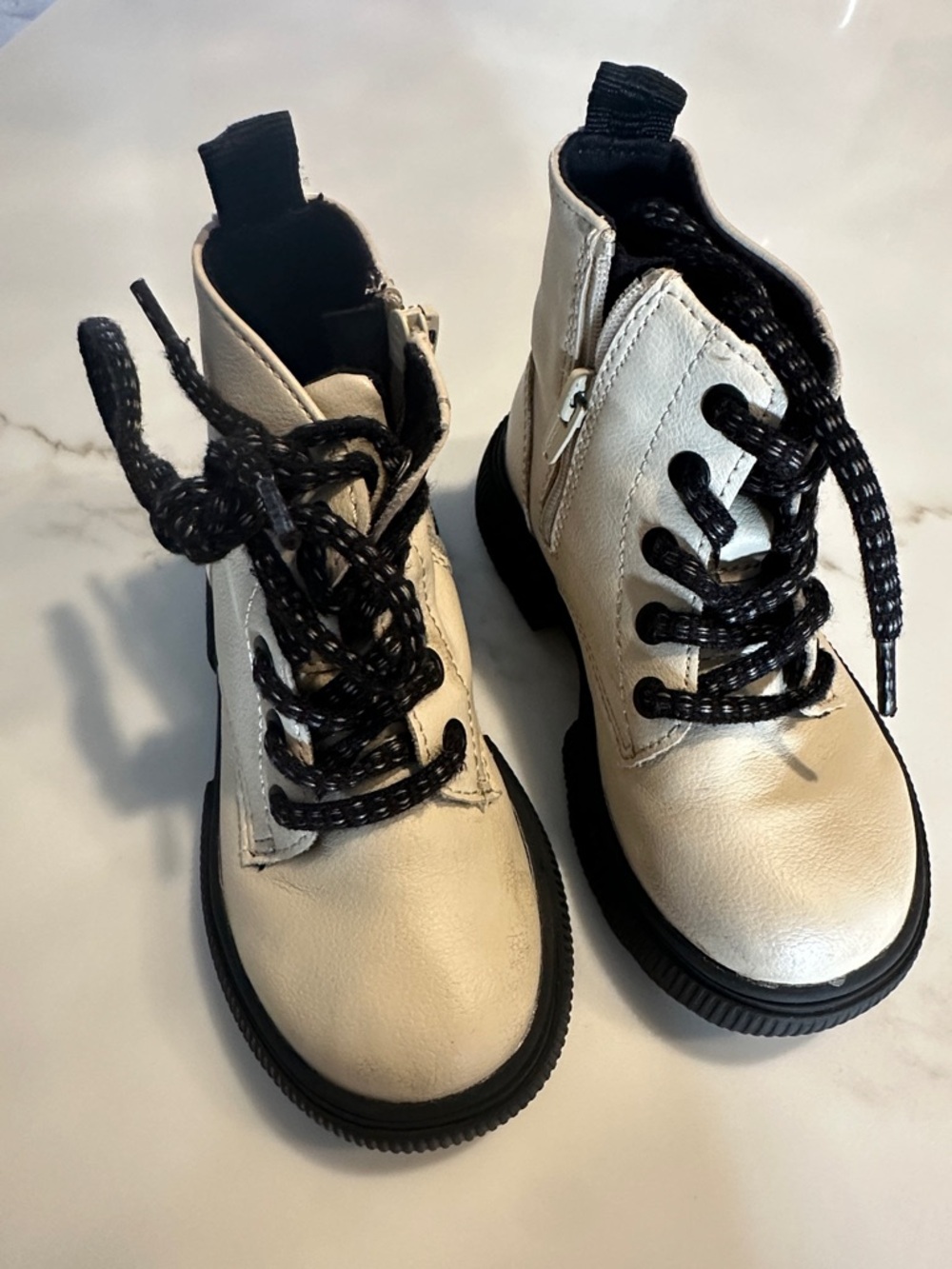 Zara Cream Metallic Lace-Up Kids Ankle Boots with Black Soles